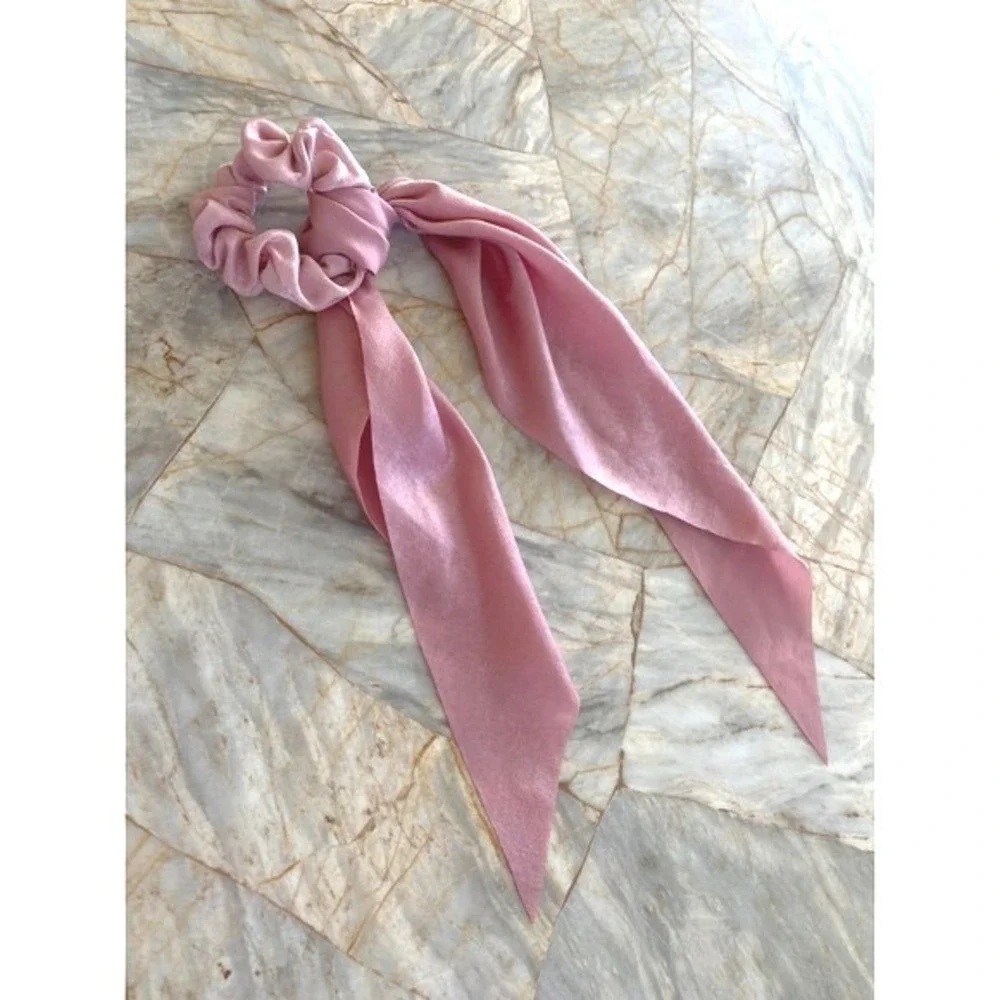 Pink Shimmer Hair Scarf and Matching Scrunchie‎ Set Dusty Rose Silky Accessory